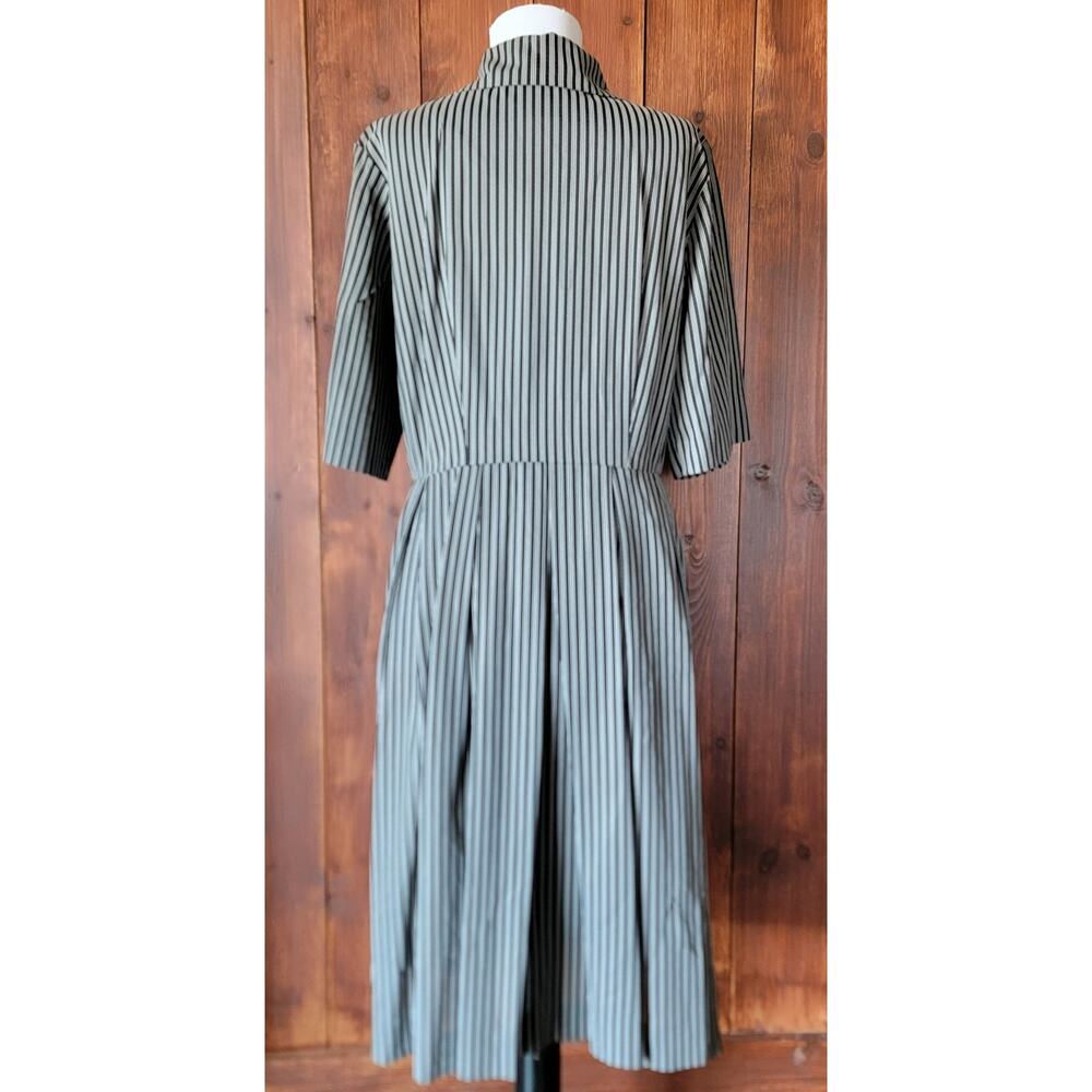 Vintage Miss Marilyn of Dallas 50s Black & White Striped Dress Collared Buttons - Picture 10 of 16